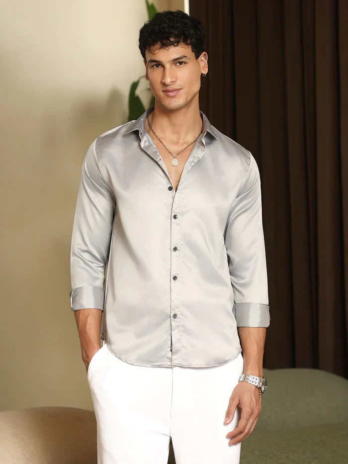 Solid-Satin Regular Shirt