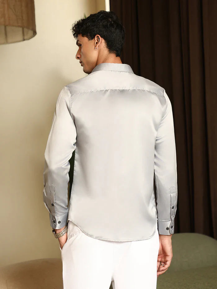 Solid-Satin Regular Shirt