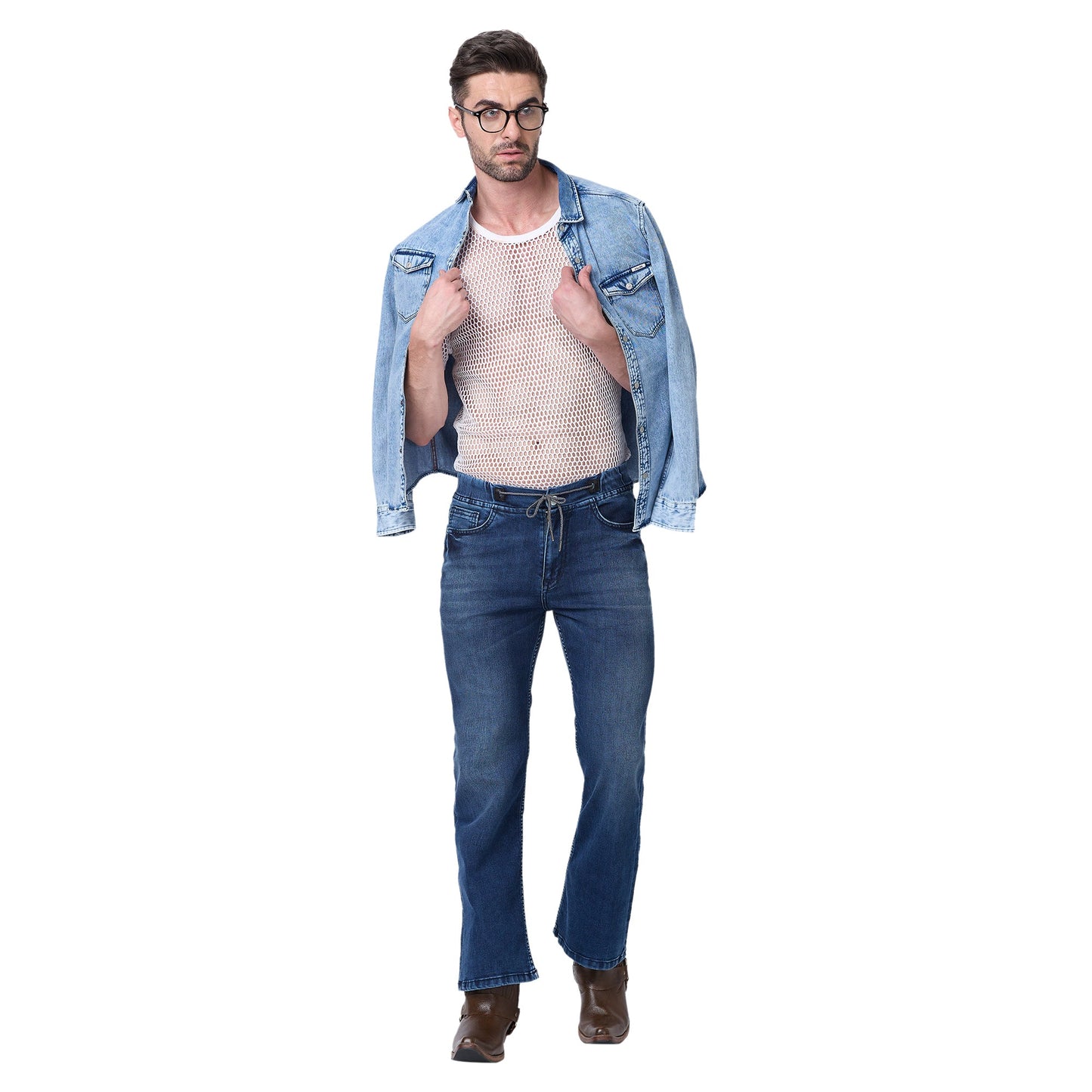 Mens Indigo Blue Bootcut Slim Fit Strechable Joggers