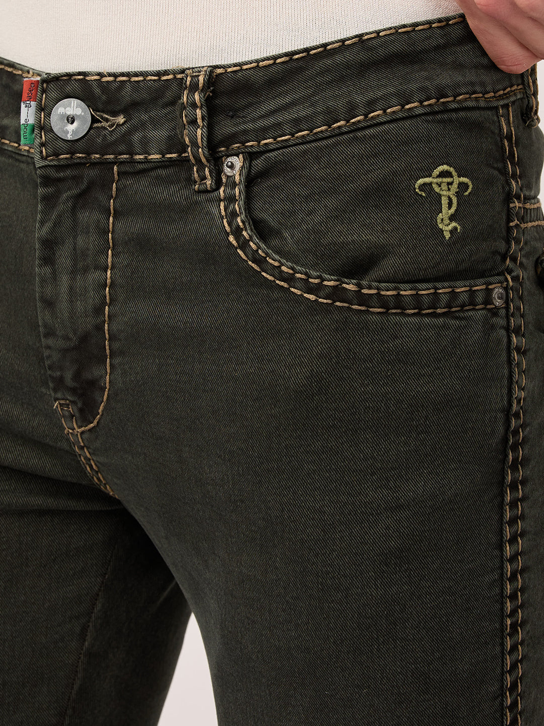 Men’s Bootcut Jeans with Zipper Bottom & Pocket Flaps Low Waist – Carbon Moss Black – Stretch Denim