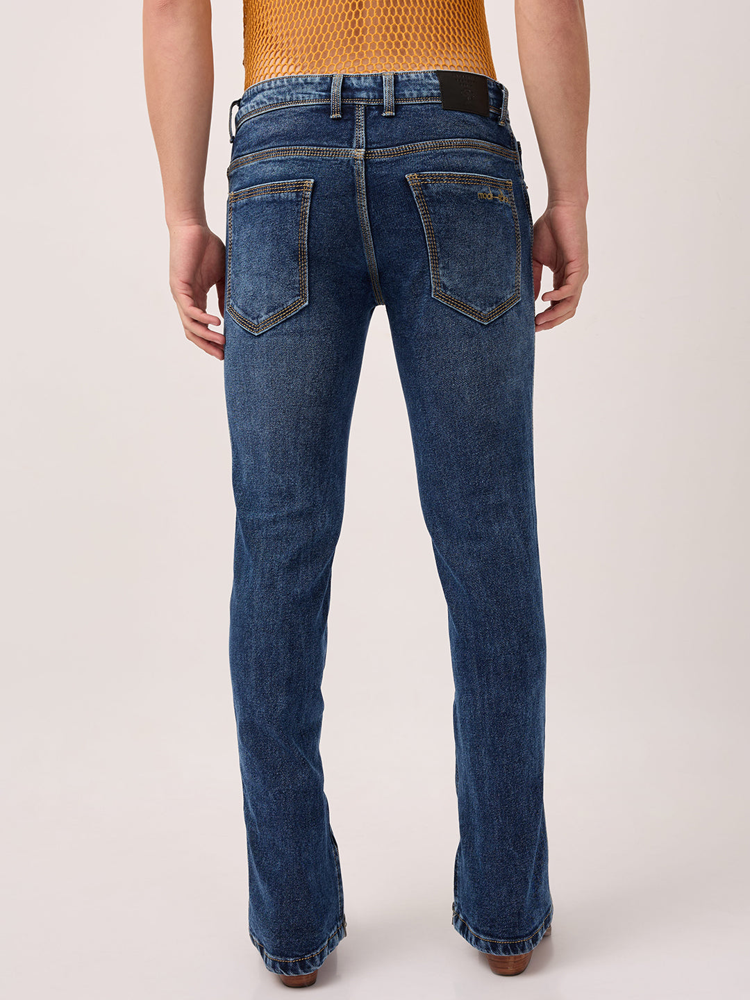 Men’s Bootcut Jeans in Indigo Stonewash – Zippered Ankle, Stretch Denim, Classic Western Slim Fit