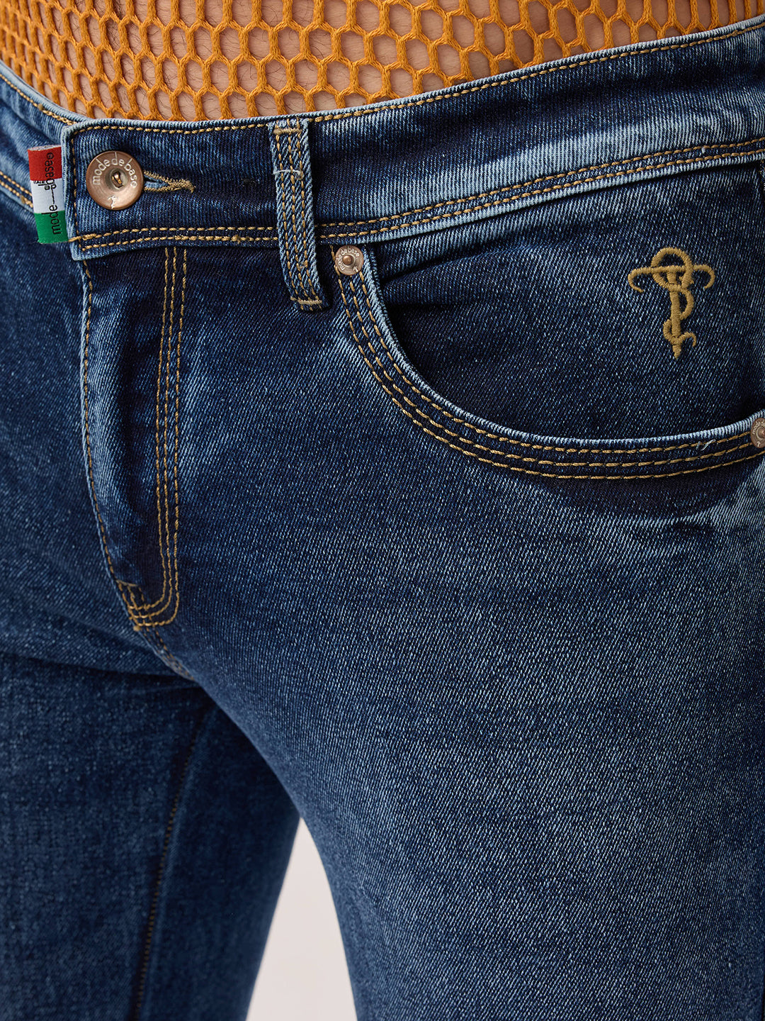 Men’s Bootcut Jeans in Indigo Stonewash – Zippered Ankle, Stretch Denim, Classic Western Slim Fit