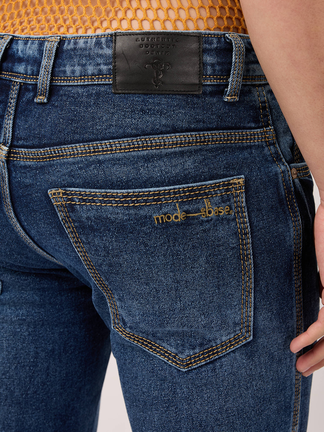 Men’s Bootcut Jeans in Indigo Stonewash – Zippered Ankle, Stretch Denim, Classic Western Slim Fit