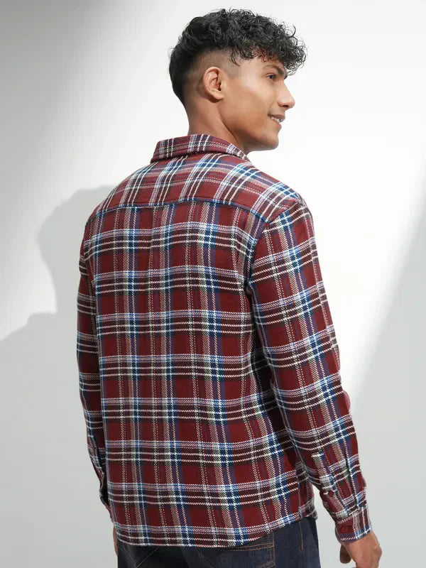 Highlander Men Rust Checked Relaxed Fit Casual Shirt