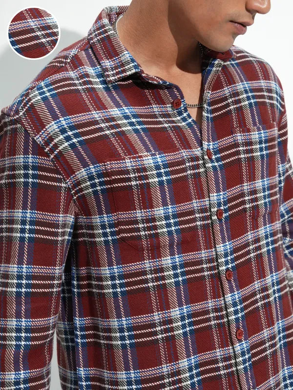 Highlander Men Rust Checked Relaxed Fit Casual Shirt