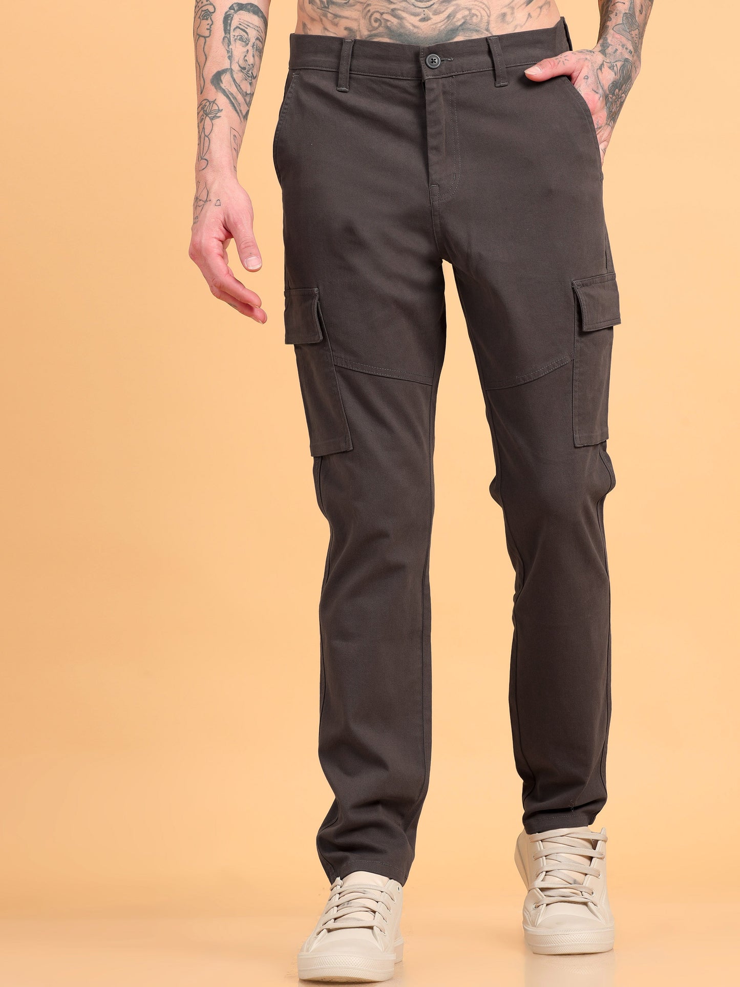 Pack of 2 Cotton Regular Fit Cargo Trousers, BLACK BROWN