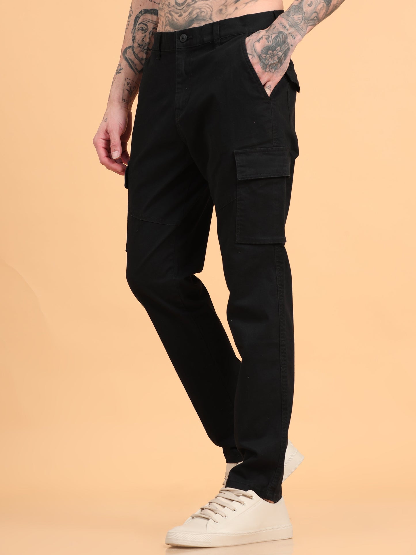 Pack of 2 Cotton Regular Fit Cargo Trousers, BLACK GRAPHITE GREY