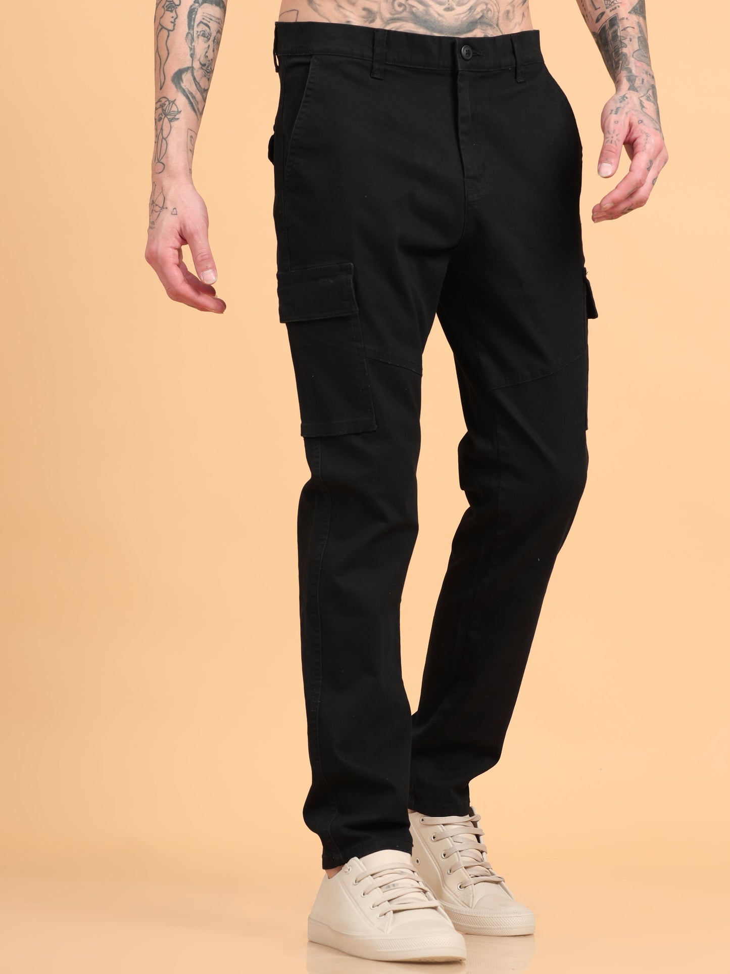 Pack of 2 Cotton Regular Fit Cargo Trousers, BLACK GRAPHITE GREY