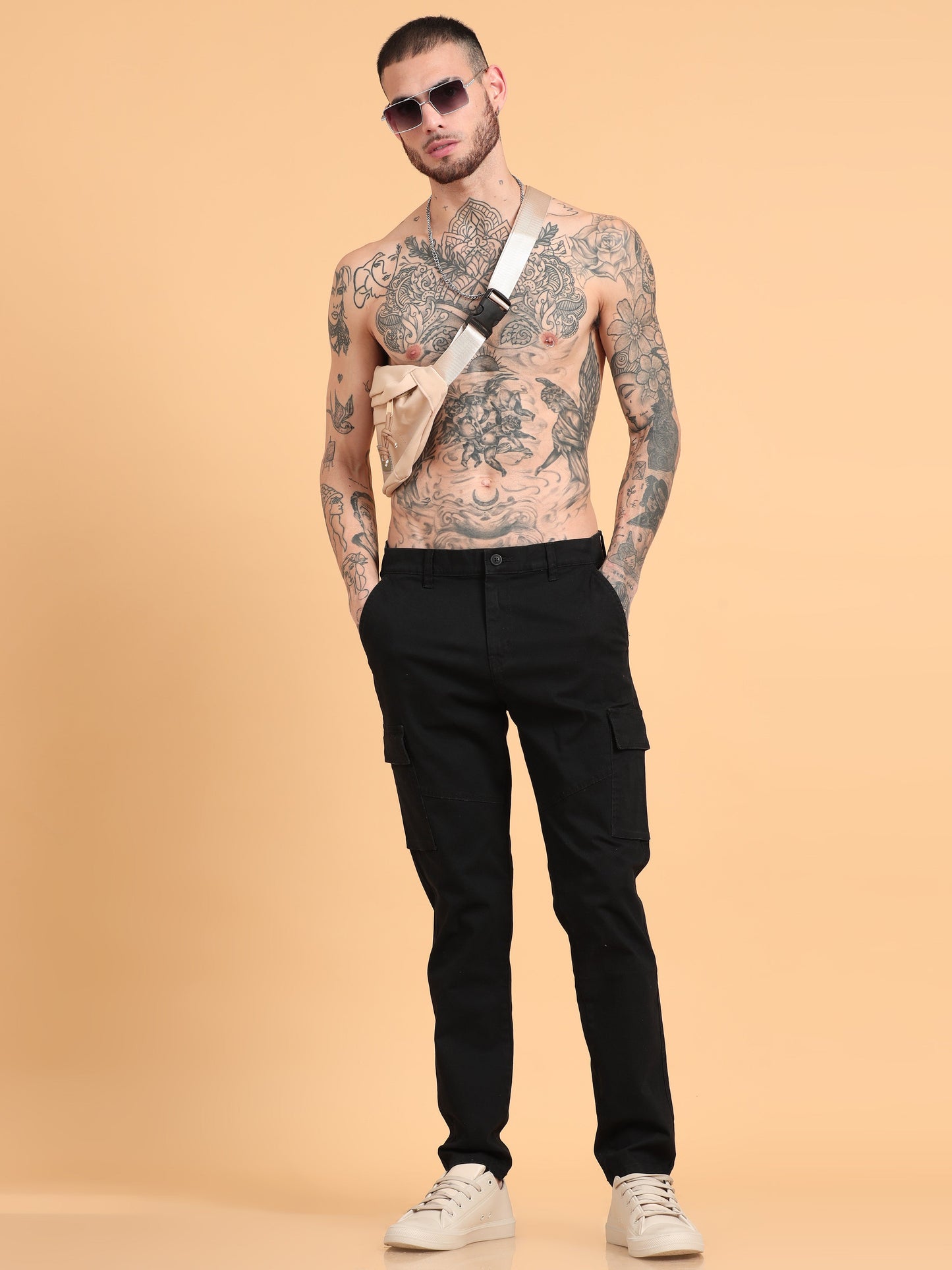 Pack of 2 Cotton Regular Fit Cargo Trousers, BLACK GRAPHITE GREY