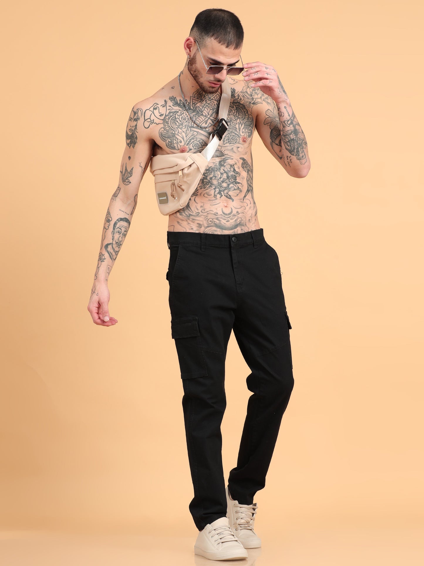 Pack of 2 Cotton Regular Fit Cargo Trousers, BLACK GRAPHITE GREY