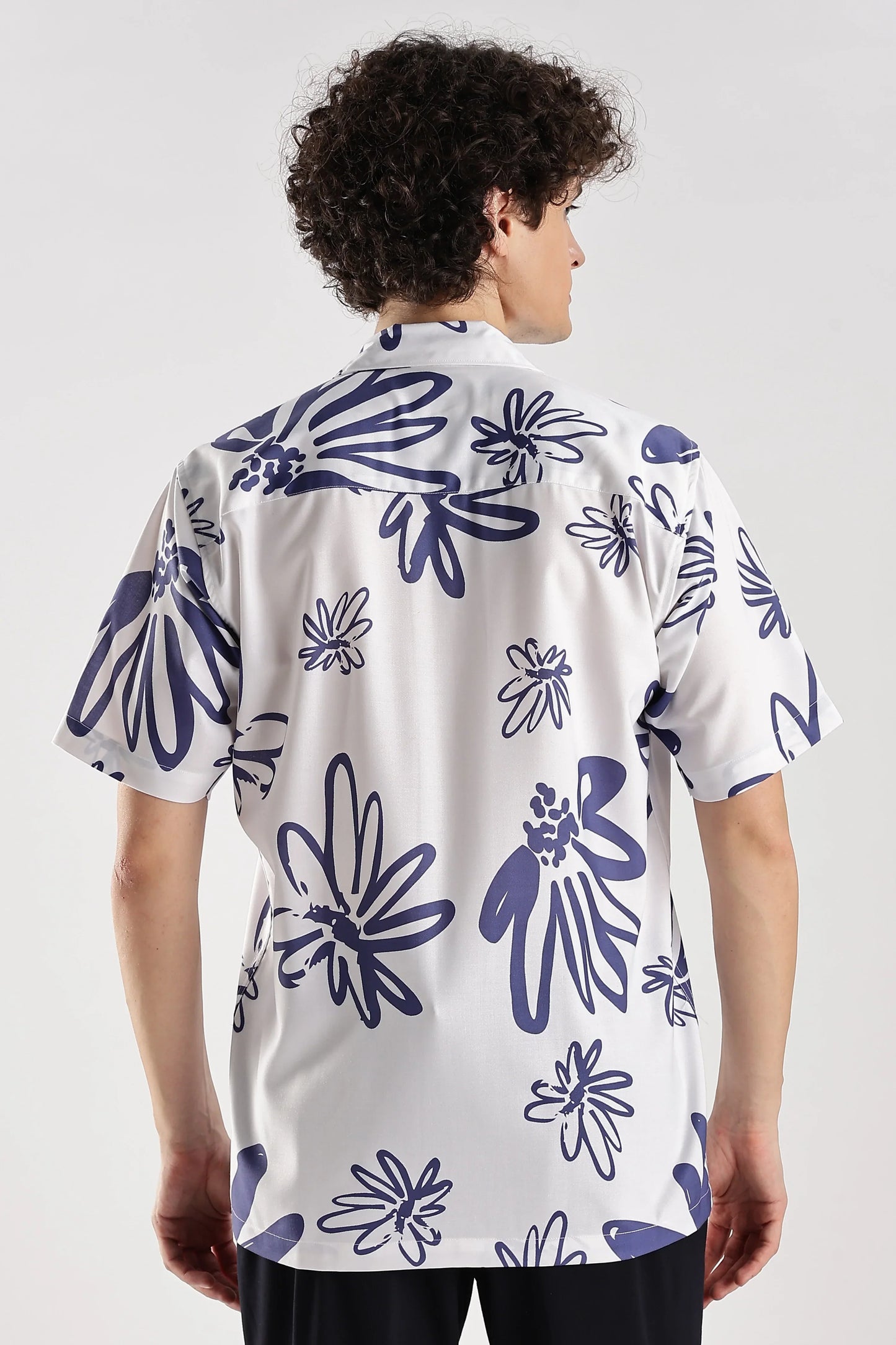 White floral printed hawaiian shirt
