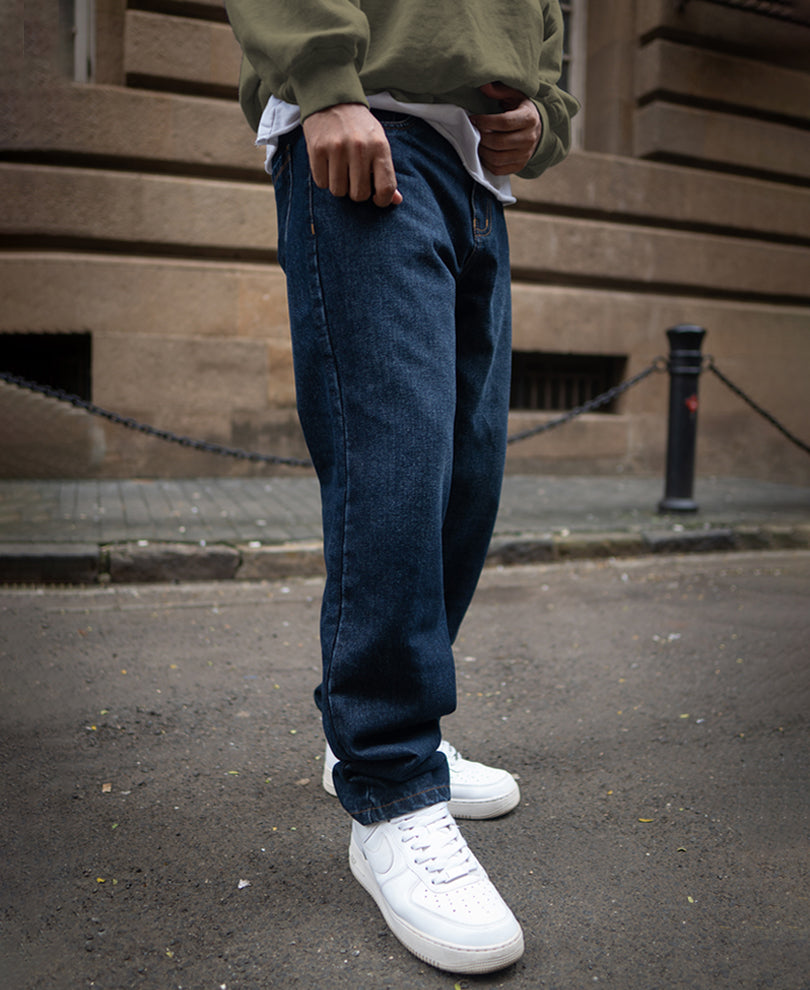 Dark Blue Basic Baggy Fit Denim Jeans