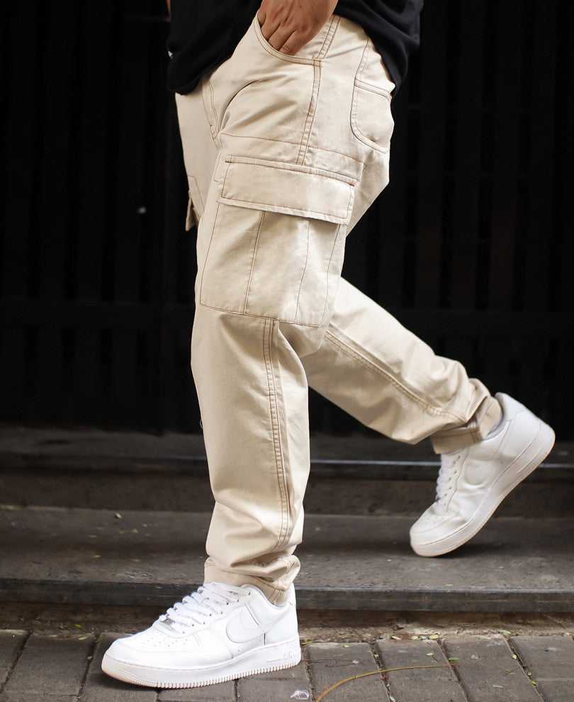 Cream Regular Fit Pocket Cargo Pant