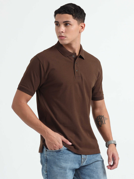 Caslay Organic Cotton Chocolate Polo T-Shirt | Earthy Tone, Sustainable Comfort