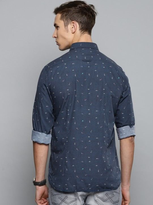 Men’s Blue Super Slim Fit Printed Casual Shirt | Sleek Style with a Bold Print