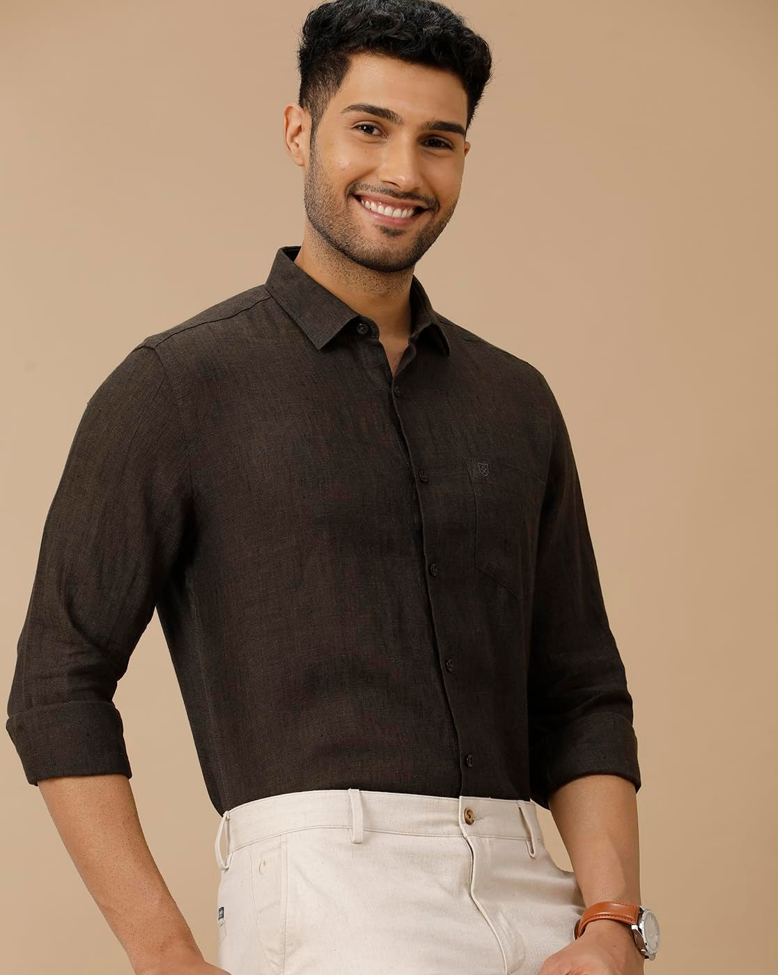 Linen Club Men's Pure Linen Brown Solid Shirt | Premium Comfort & Timeless Style