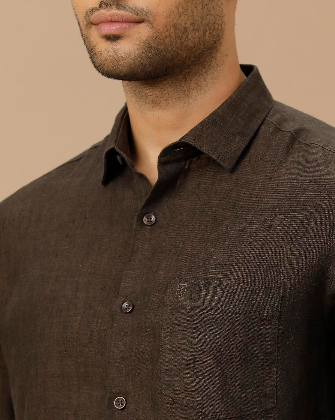 Linen Club Men's Pure Linen Brown Solid Shirt | Premium Comfort & Timeless Style