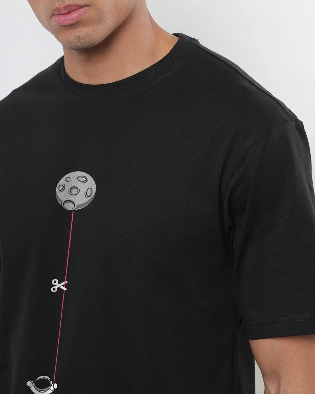 Men's Black Hangin Astronaut Graphic Printed Oversized T-shirt