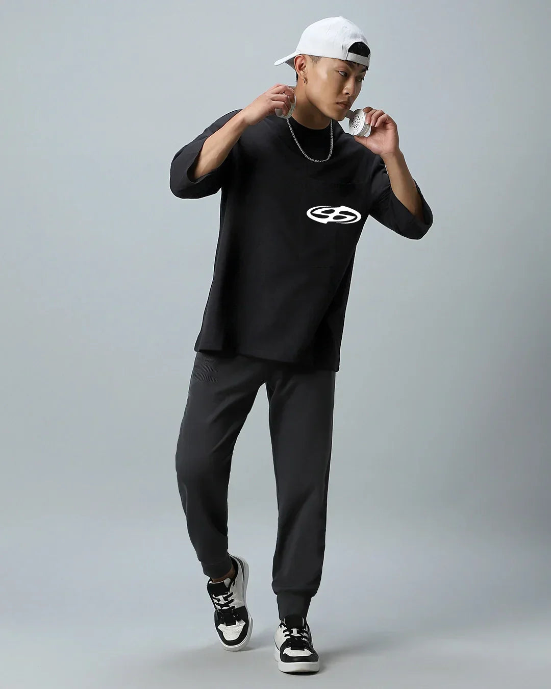 Men's Black Socially Awkward Graphic Printed Super Loose Fit T-shirt