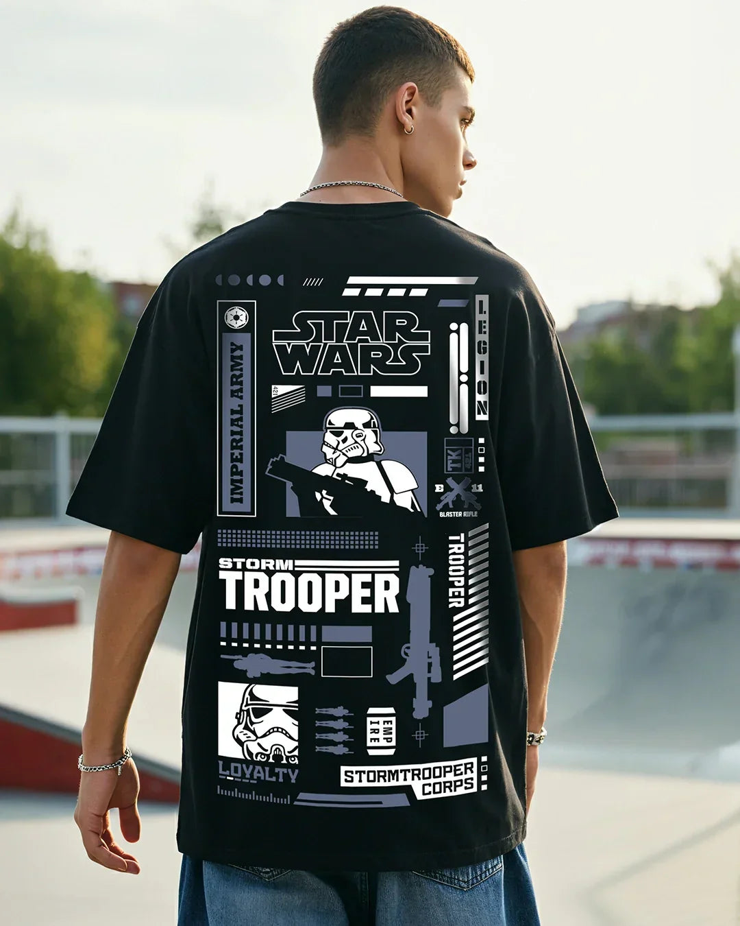 Men's Black Storm Trooper Graphic Printed Oversized T-shirt
