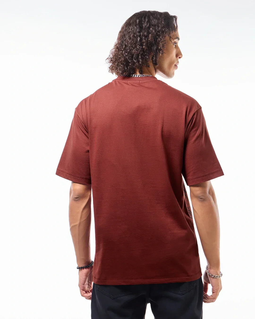 Men's Brick Red Unique Graphic Printed Oversized T-shirt