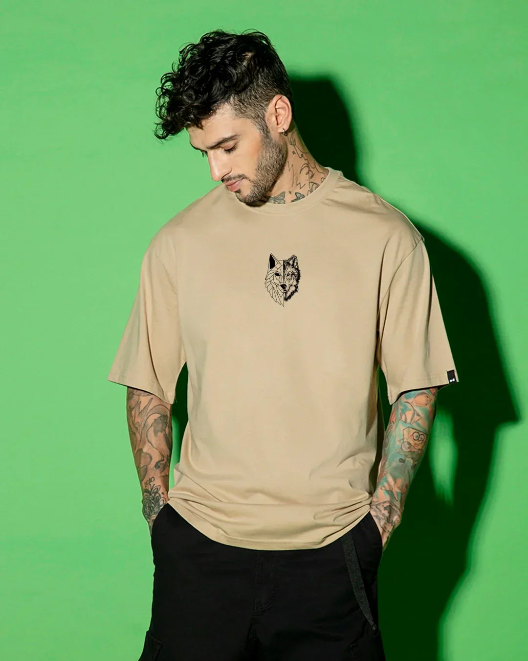 Men's Brown Beast Within Graphic Printed Oversized T-shirt