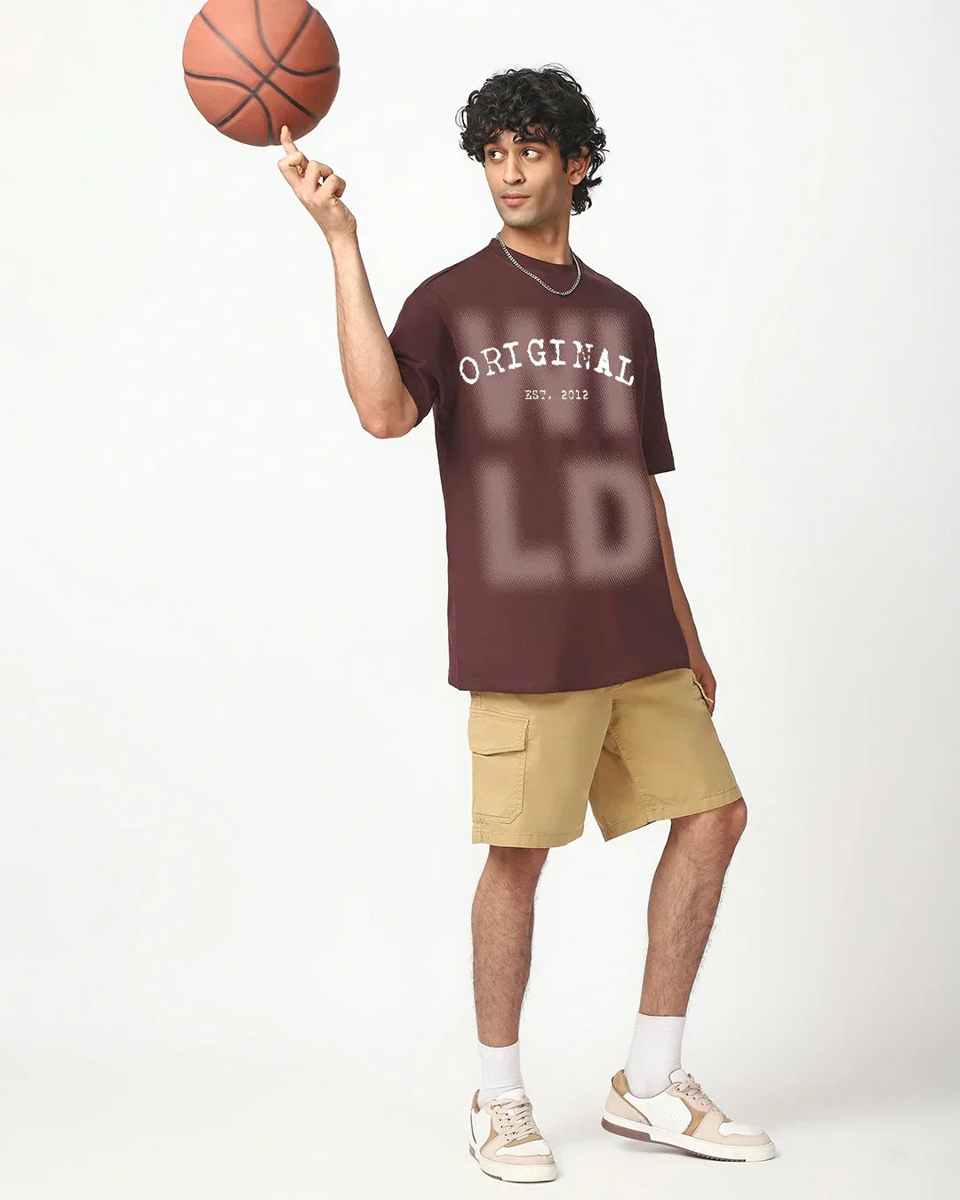 Men's Chocolate Brown Wild Typography Oversized T-shirt