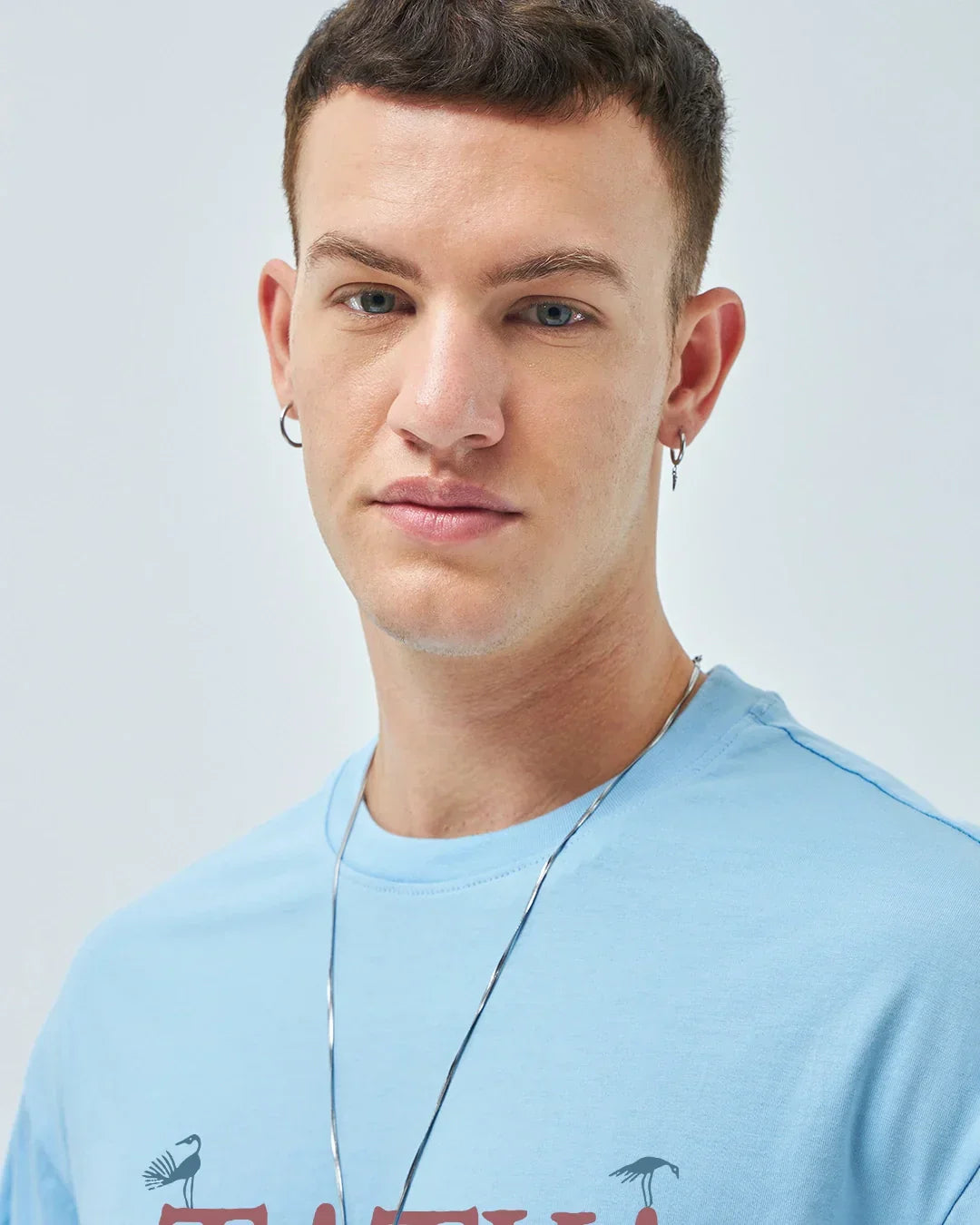 Men's Chambray Blue Tatva Doodles Graphic Printed Oversized T-shirt