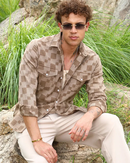 Men's Chocolate Brown Textured Shirt