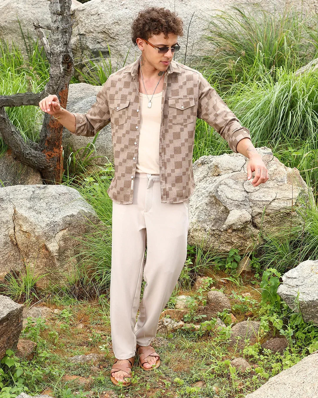 Men's Chocolate Brown Textured Shirt