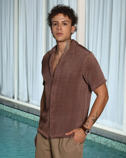 Men's Chocolate Brown Textured Shirt