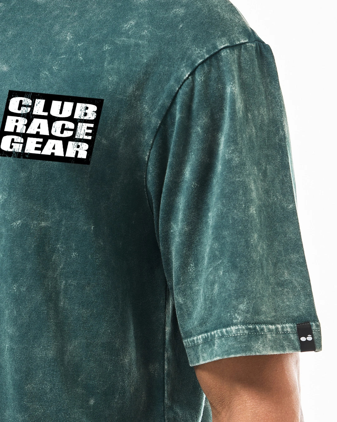 Men's Dark Sea Green Pure Moto Graphic Printed Oversized Acid Wash T-shirt