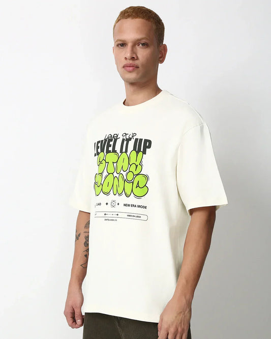 Men's Gardenia Level It Up Stay Iconic Typography Oversized T-shirt