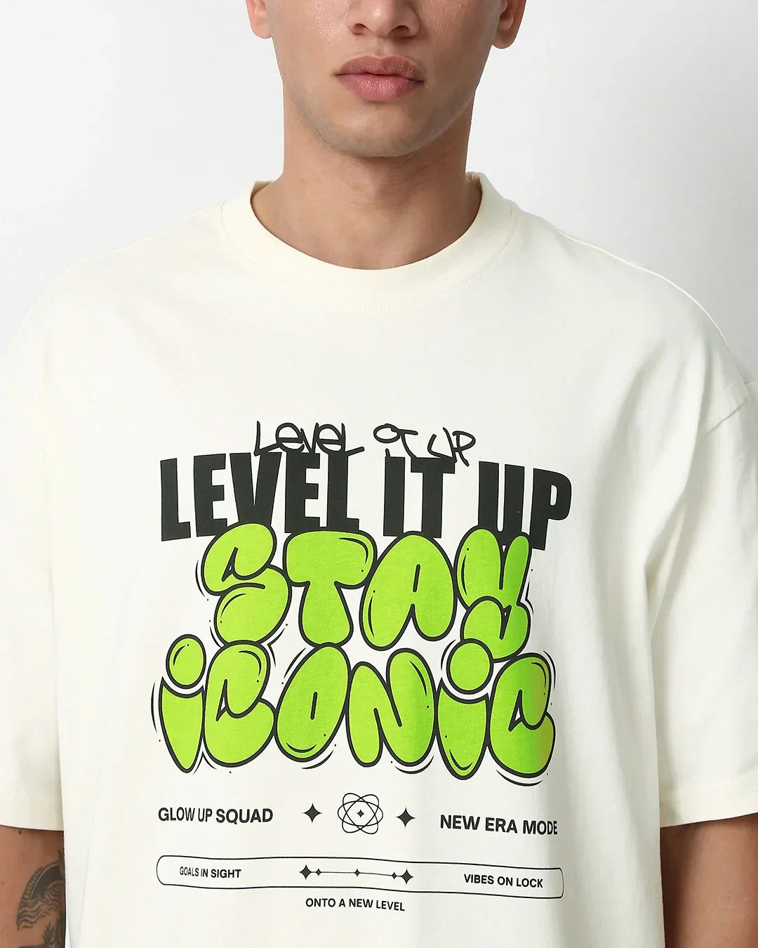 Men's Gardenia Level It Up Stay Iconic Typography Oversized T-shirt