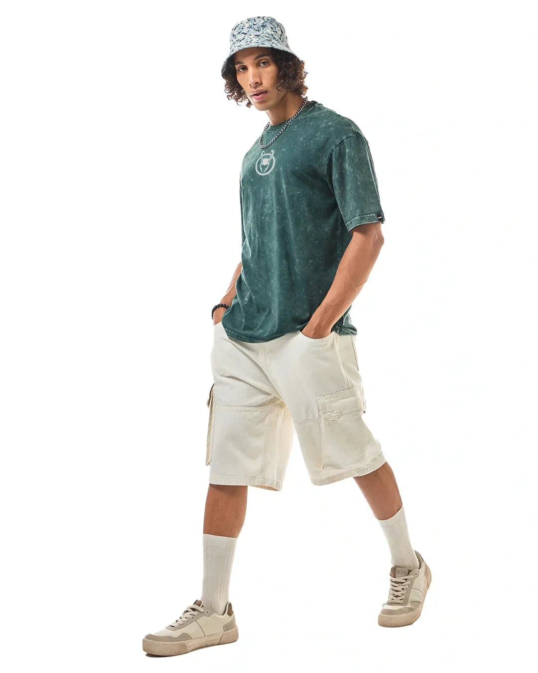 Men's Green Loki Graphic Printed Oversized Acid Wash T-shirt