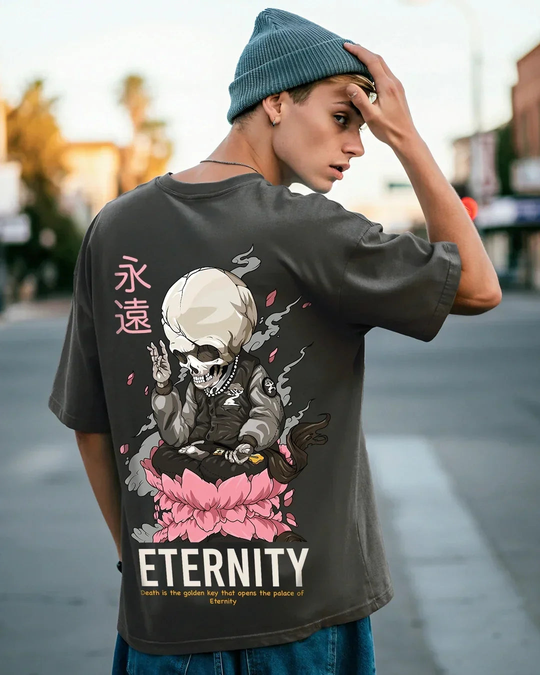 Men's Grey Eternity Graphic Printed Oversized T-shirt