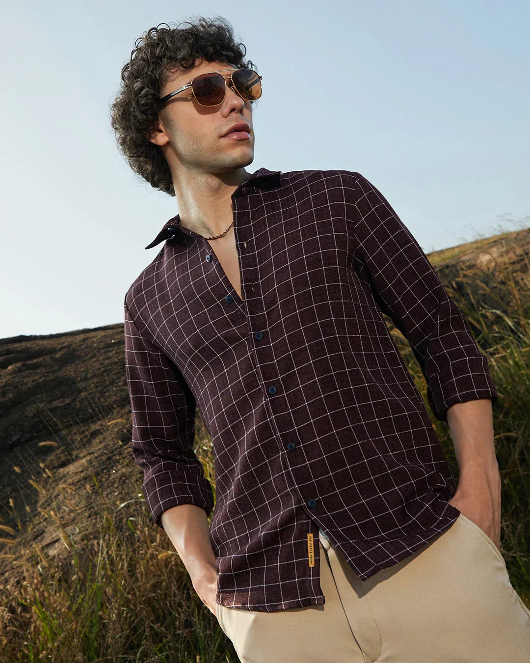 Men's Mocha Brown Checked Shirt