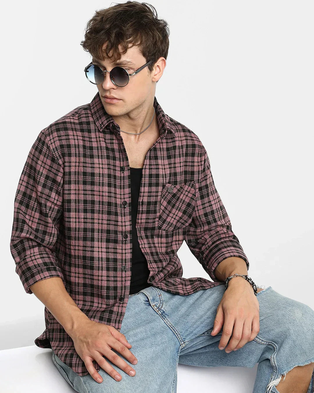 Men's Pink & Black Checked Shirt