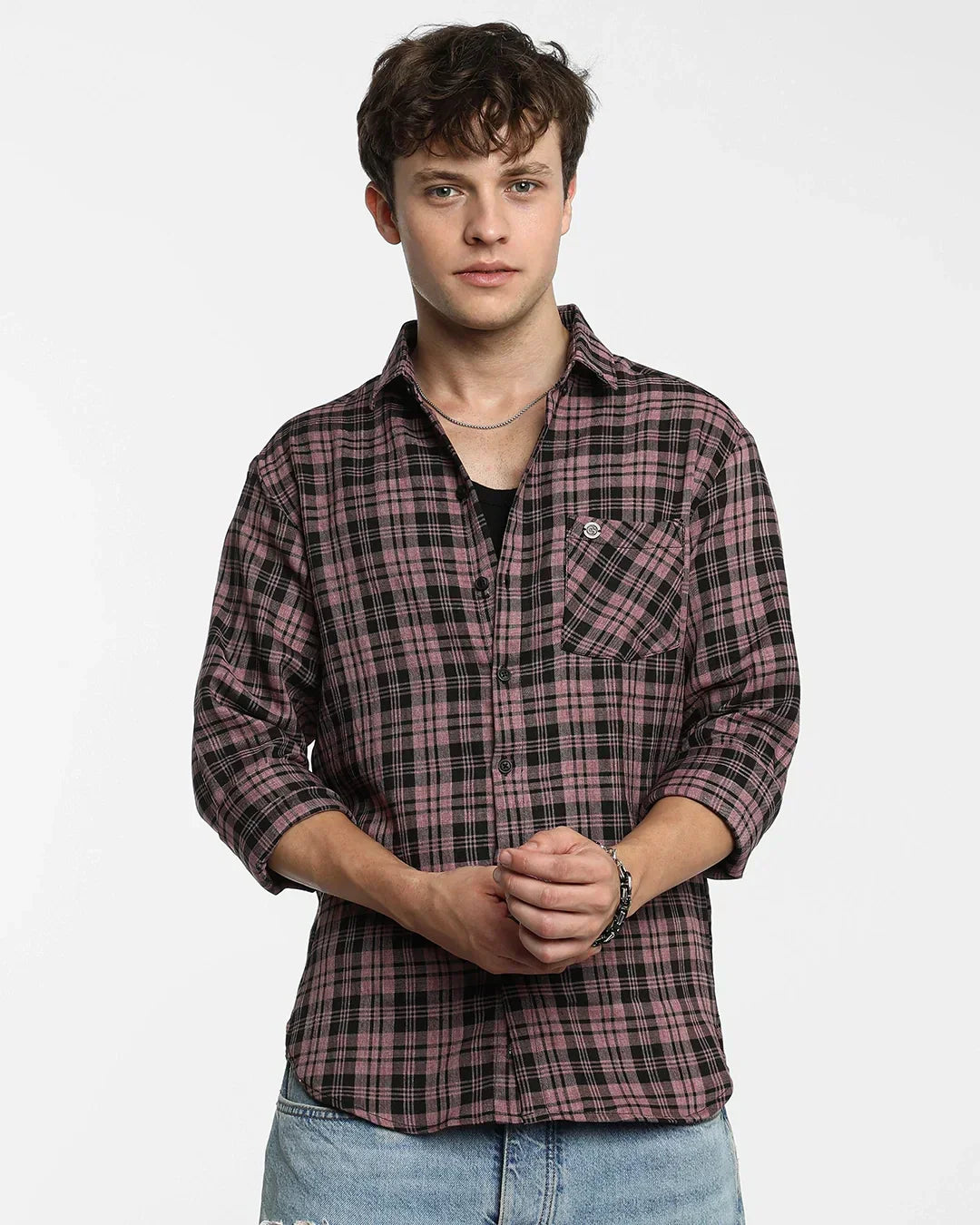 Men's Pink & Black Checked Shirt