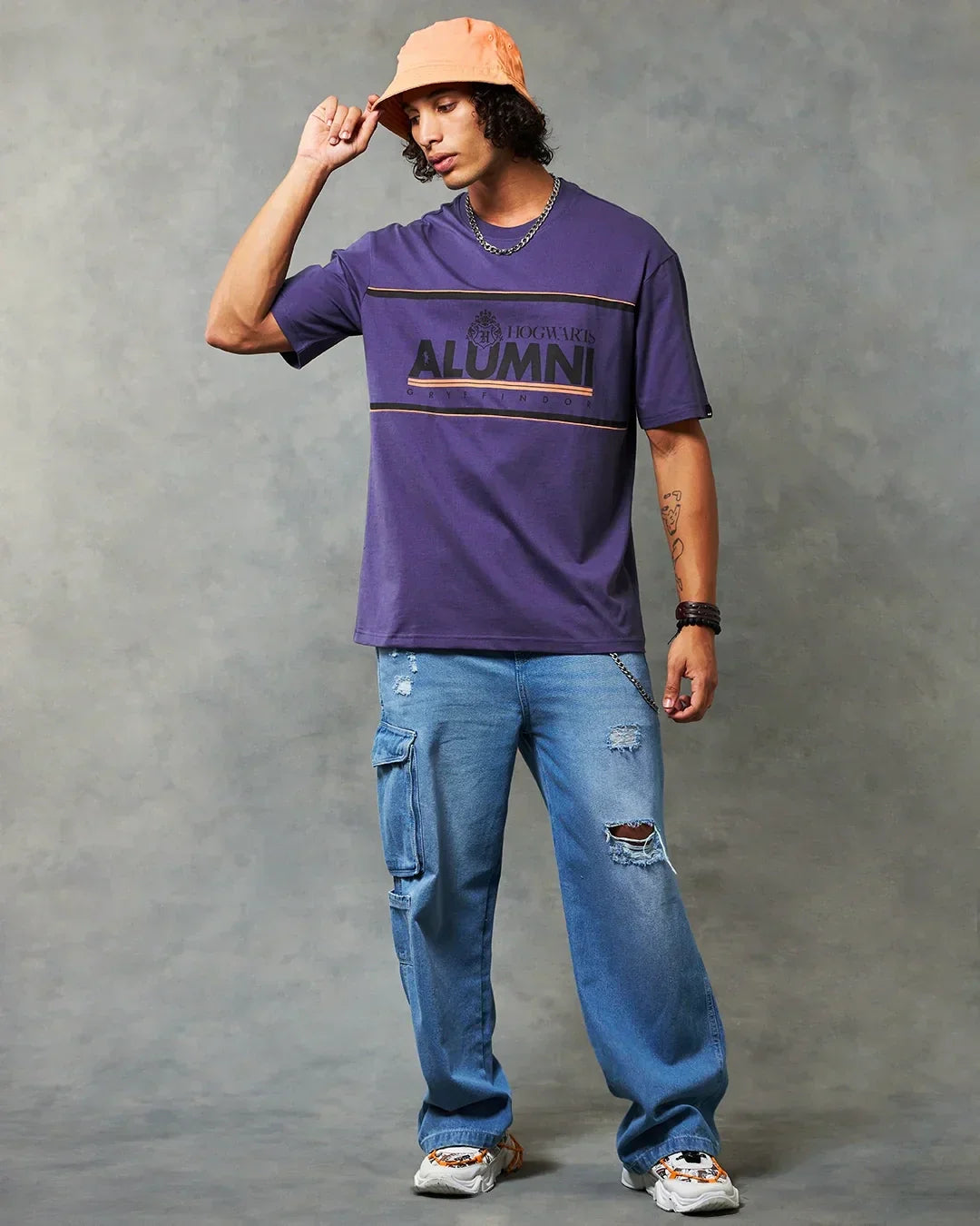 Men's Skipper Blue Gryffindor Graphic Printed Oversized T-shirt