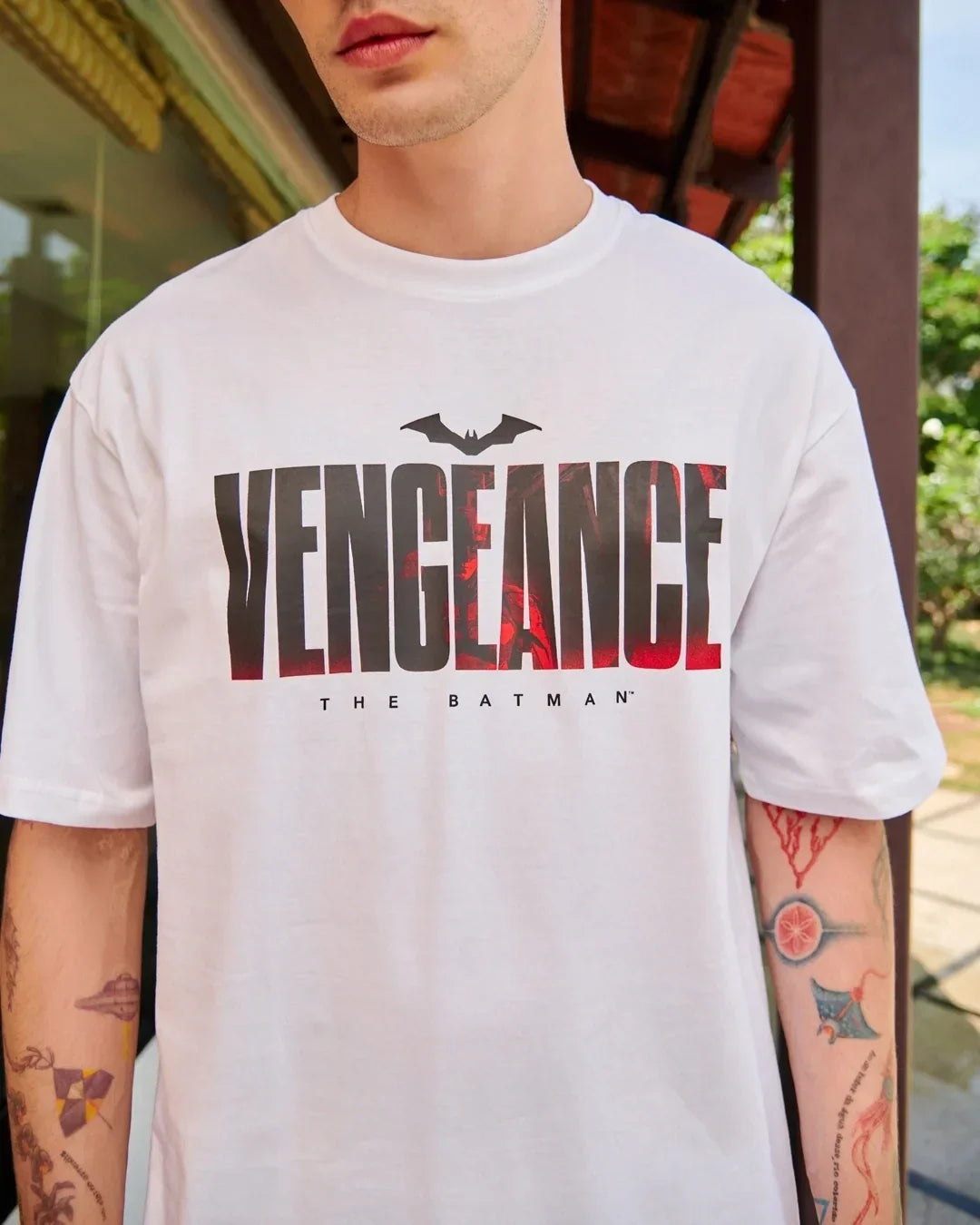 Men's White Vengeance Typography Oversized T-shirt